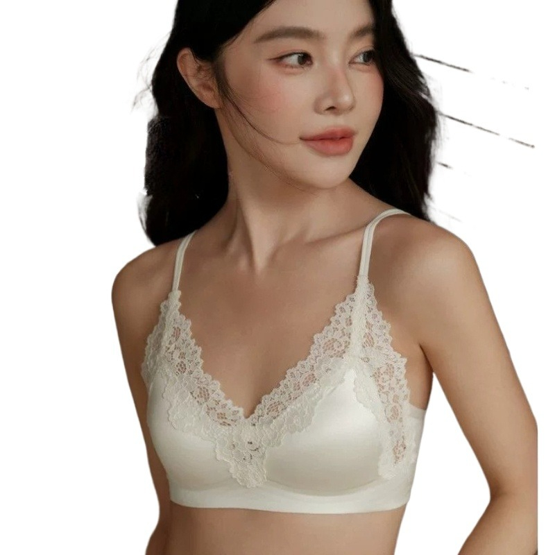 Bralette Wireless Soft - Ladies Triangle‑Cup Wireless Bralette,Delicate French Lace