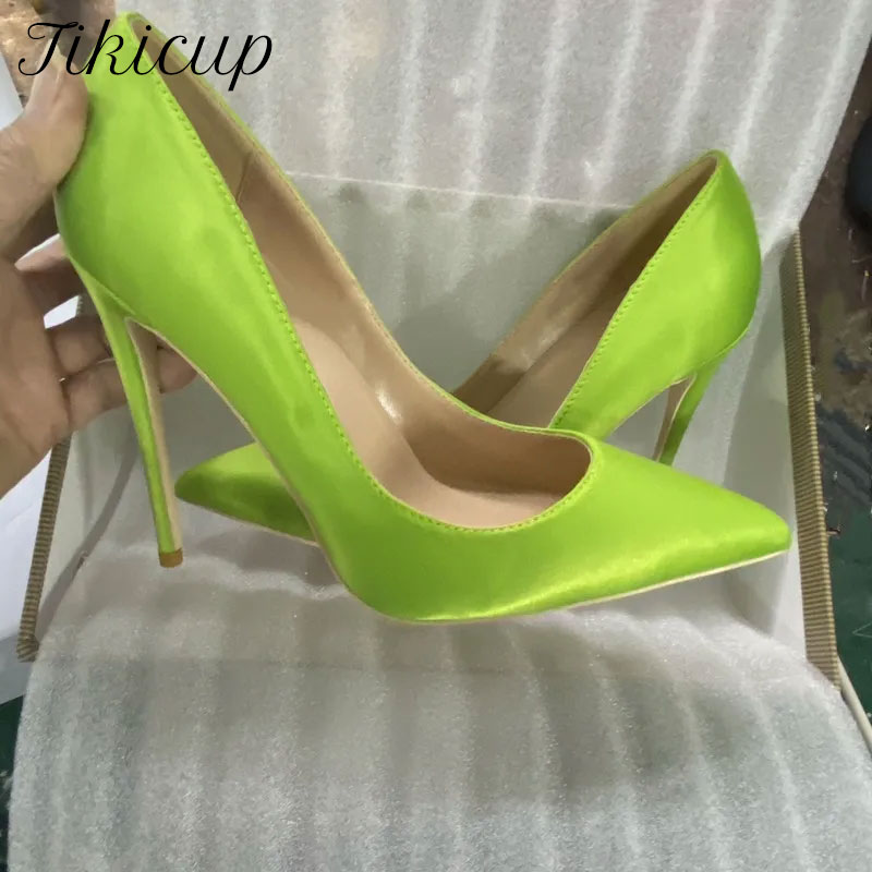Slip Dress Satin - Tikicup NEW Women's Neon Green Satin