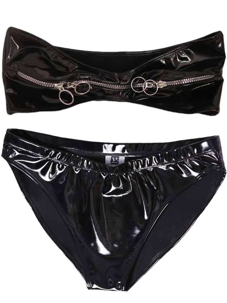 Wet Look PVC Outfit Zipper Bus - огляд і ціна Thong Bikini Women