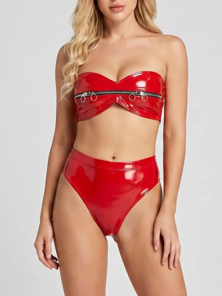 Wet Look PVC Outfit Zipper Bus - огляд і ціна Thong Bikini Women
